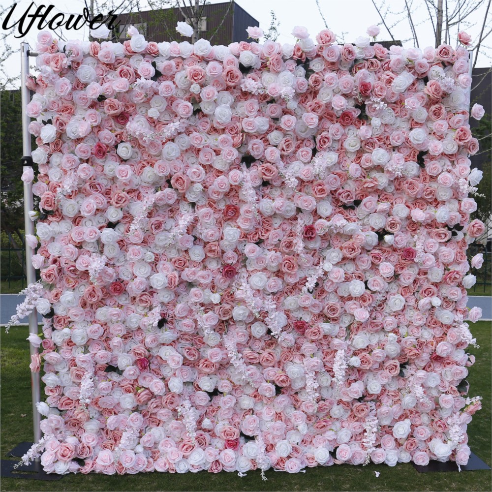 Wedding Backdrop Curtain - Uflower 5D Rosa Blanca de Tela,
